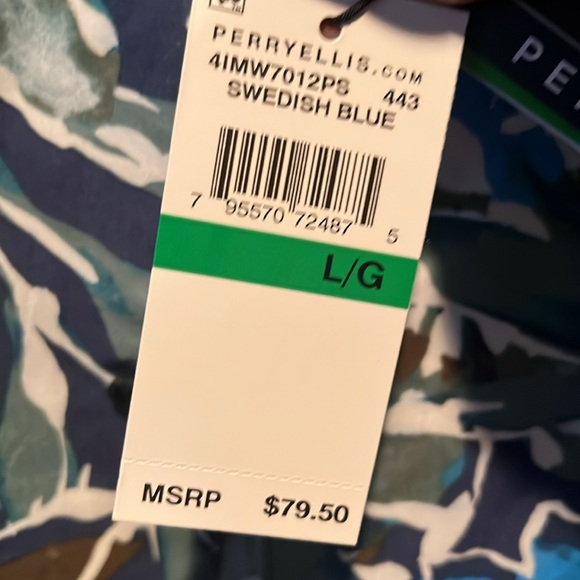 Perry Ellis Button Down Shirt Floral Blue Sz L - Picture 4 of 4
